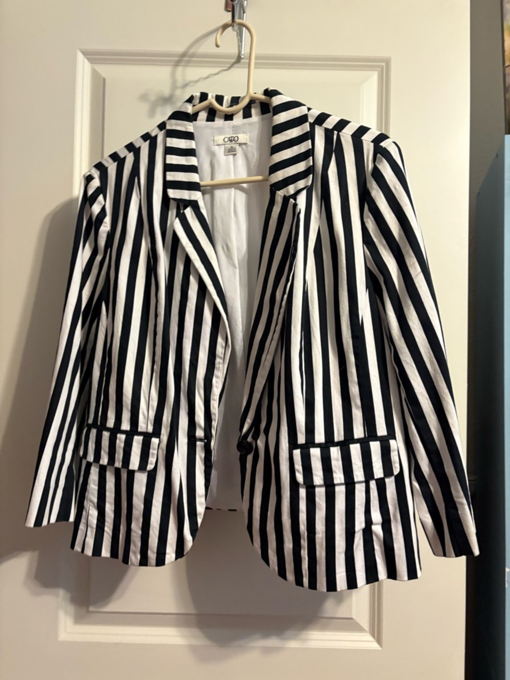 Cato Black and White Vertical Stripe Blazer